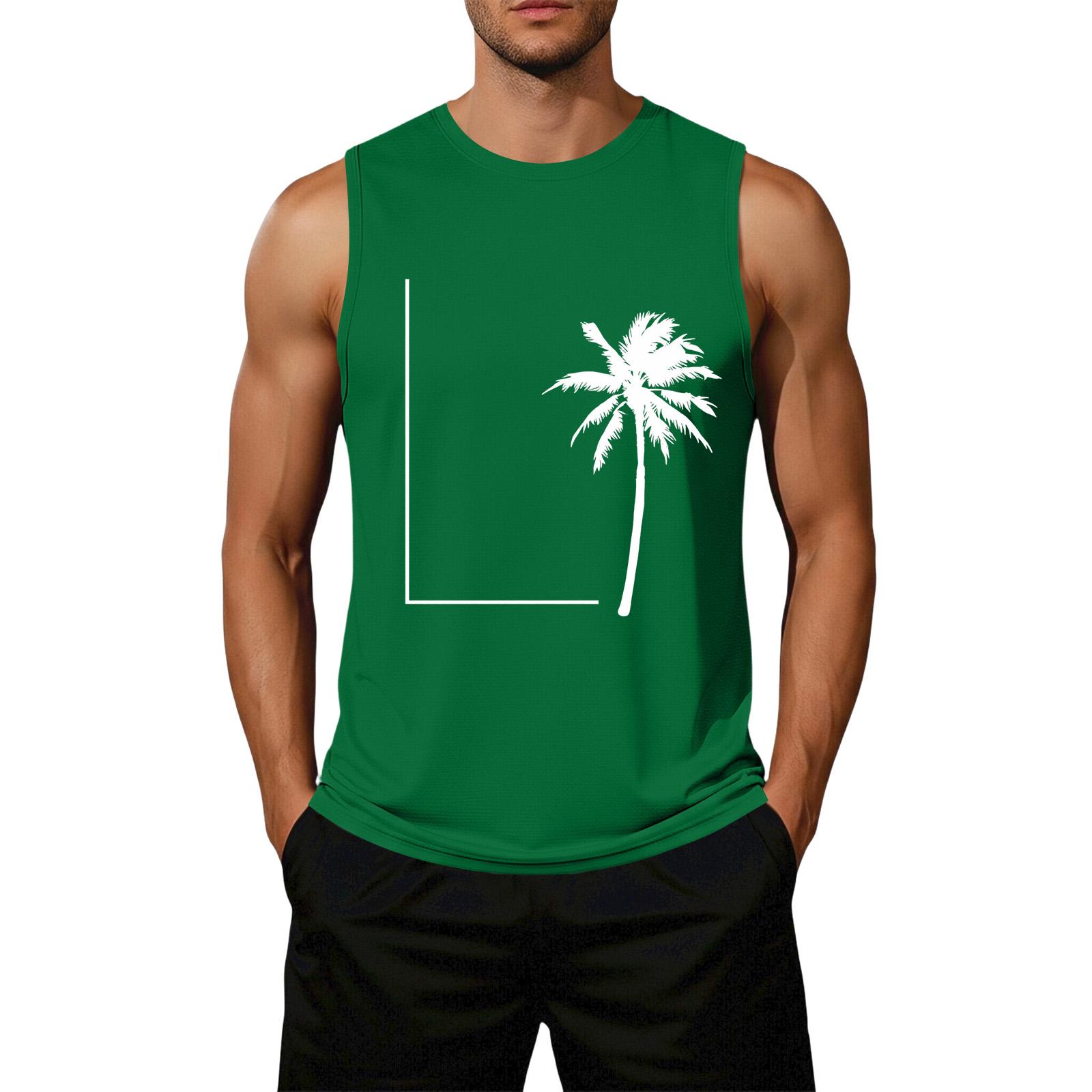 

Men s Loose Fit Casual Sleeveless Tank Top Palm Tree Graphic Print Summer Muscle Shirt Lightweight Breathable XXXL зелений