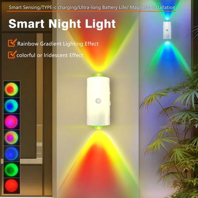 Luce Notturna LED RGB con Sensore di Movimento Ricaricabile Decorazione da Parete per la Casa Lampada per Paesaggio di Cortile e Strada Decorazione per Giardino Luce d'Ambiente Gradiente