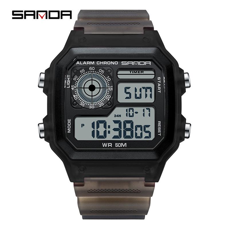 Sanda Transparent Multifunctional Square Waterproof Unisex Electronic Watch