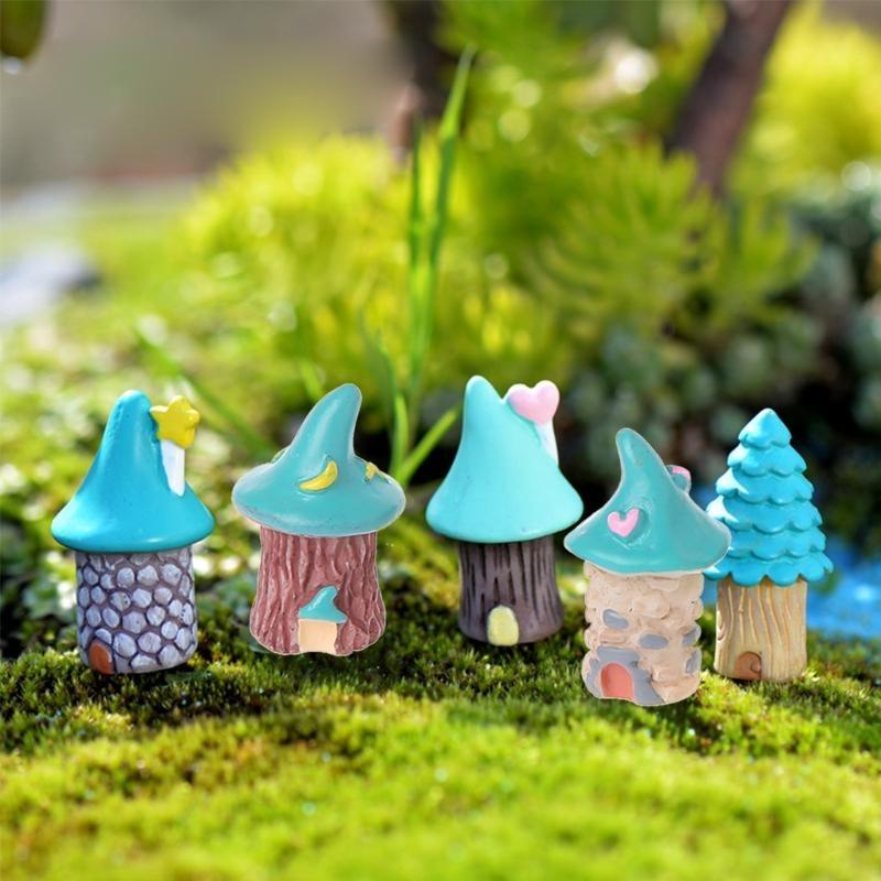 1Pc Resin House Fairy Garden Miniatures Micro Cottage Landscape DIY Decorations top sale синий