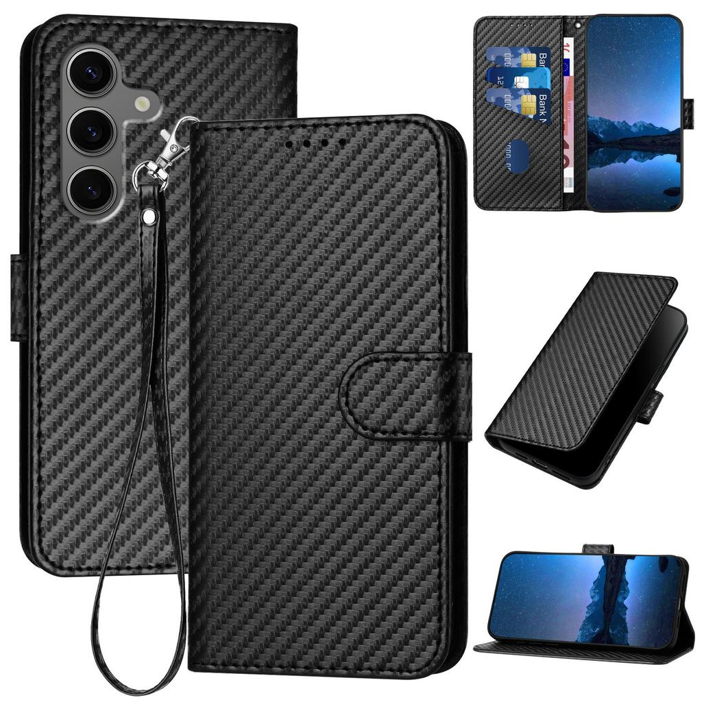 YX0070 For Samsung Galaxy S25+ Wallet Case Carbon Fiber Texture Leather Cell Accessories Phone Cover