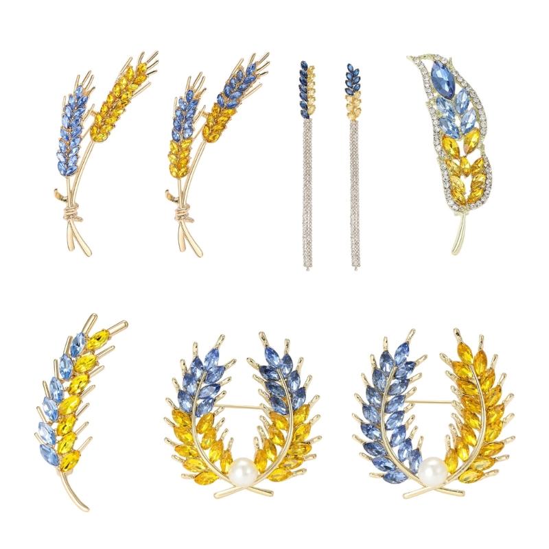 Elegant Wheat Sheaf Brooch Pin Exquisite Wheat Ear Lapel Pin Embellished with Sparkling Stones for Women Girls