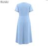ZANZEA Vestido Feminino Casual de Verão com Gola Redonda, Manga Curta e Renda