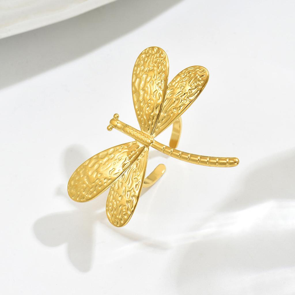 Wind Personality Ladies Ring, Geometric Folds Dragonfly Design Versatile Opening Plain Ring Women