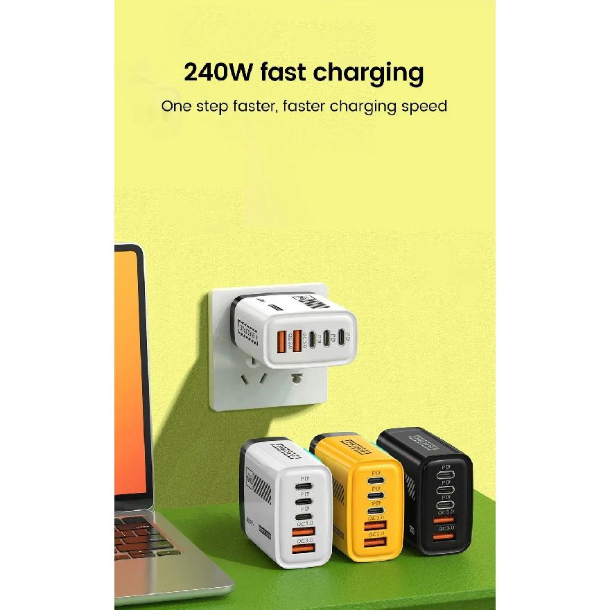 240W 5-in-1 GaN USB-C-Ladegerät Schnellladung EU/US-Stecker Wandladegerät Für iPhone Samsung Xiaomi Typ-C-Handy-Ladegerät Netzteil