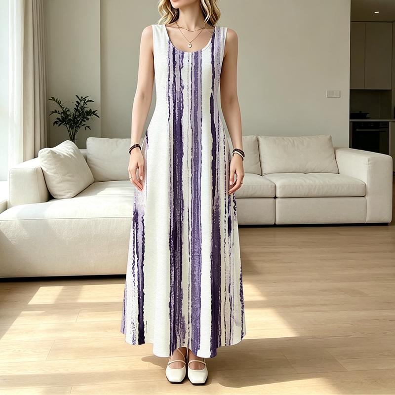 Women's Minimalist Sleeveless Floor-Length Dress Comfy Flowy Swing,Perfect for Beach Vacation & Daily Wear