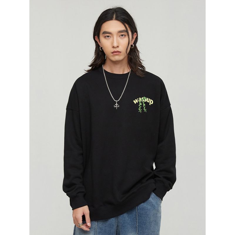 Wassup Tree Vine Crown American Style Heavyweight Crewneck Sweatshirt for Men, Autumn/Winter 2025 New Fleece-Lined Loose Trendy Brand Top