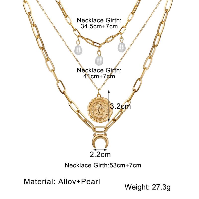 Multilayer Moon Pendant Necklace Set Women's Elegant Necklace Fashion Jewelry Gift