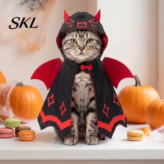 Stress-free Pet Wear Halloween Cat Bat Cloak, Cute Devil Cape with Wings, Hooded Costume Festive for Cats Small Dogs Cosplay Party Comfortable