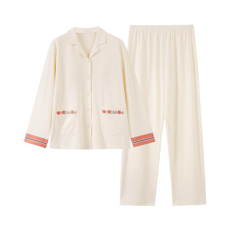 Pajamas Women's Spring and Autumn Autumn Pure Cotton Long-sleeved Cardigan Thin Cotton Women's Simple Temperament Loungewear Can Be Worn Outside