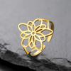  Hollow Flower of Life Ring Stainless Steel Fashion Geometric Floral Adjustable Open Ring Classic Good Lucky Jewelry Gift