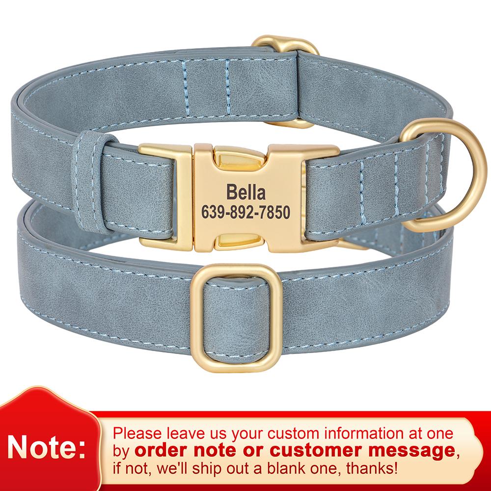 

Personalized Dog Collar PU Leather Dog Collars Free Custom Metal Buckle Pet Necklace for Small Medium Large Dogs Pitbull Bulldog S