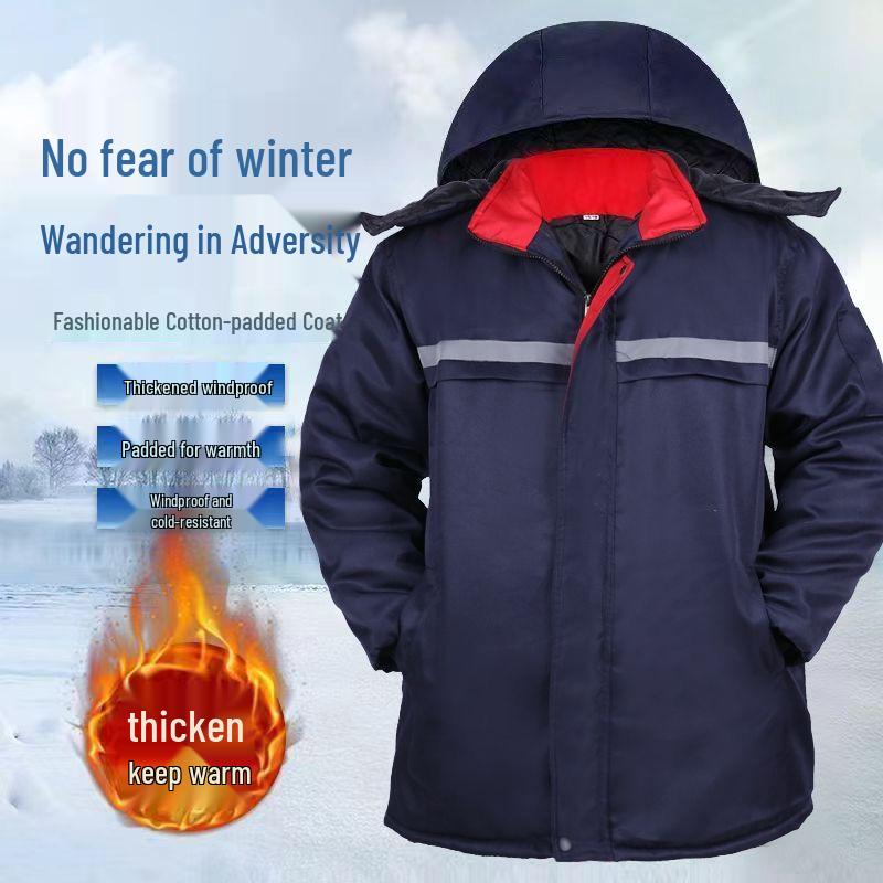 Reflective Winter Workwear: Thickened Cotton-Padded Jacket for Cold-Weather Protection