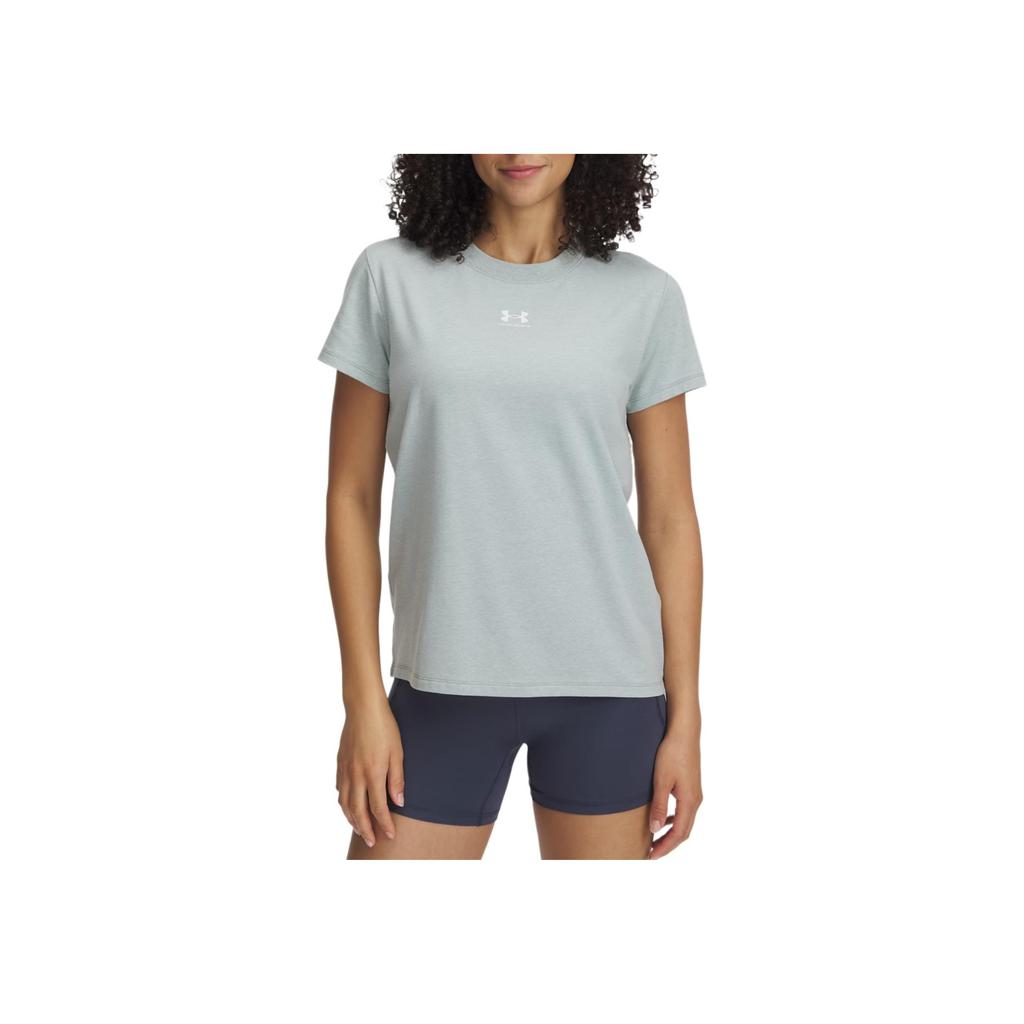 Under Armour Rival Core Comfortable Fashionable Solid Color Simple Short Sleeve Regular T-Shirt Women Tops Light-Green 1383648-349