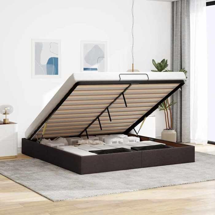 VidaXL Ottoman Bed Frames Without Mattress Dark Brown 160x200 Cm Fabric, Bed Frame, Upholstered Bed Frame, Bed Frame 3310892