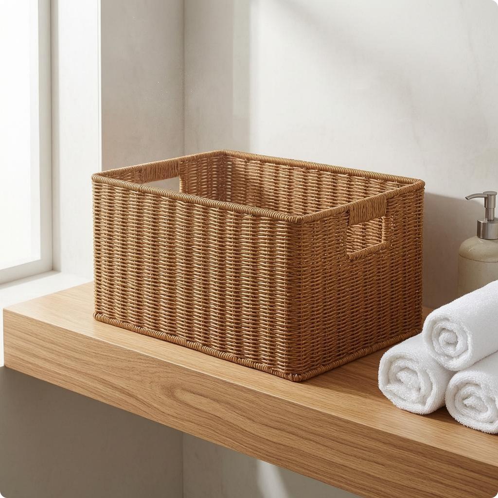 Rectangular Woven Basket Easy To Clean Woven Storage Basket Decorative Long-Lasting for Home Organization