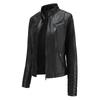 Women's Slim Leather Stand-Up Collar Zipper Stitching Solid Color Jacket