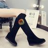 Autumn and Winter Velvet Medium and Long Boots High Heel Women's Suede Medium Boots Rhinestone Slope Heel Long Inner Height Increasing Women's Knig