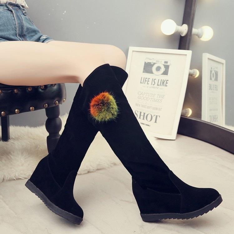 Autumn and Winter Velvet Medium and Long Boots High Heel Women's Suede Medium Boots Rhinestone Slope Heel Long Inner Height Increasing Women's Knig
