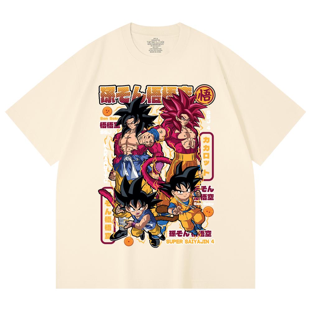

230 г/м² 100% хлопок Dragon Ball V41 Goku SSJ4 Принт Унисекс Тяжелая хлопковая футболка XS абрикосовый