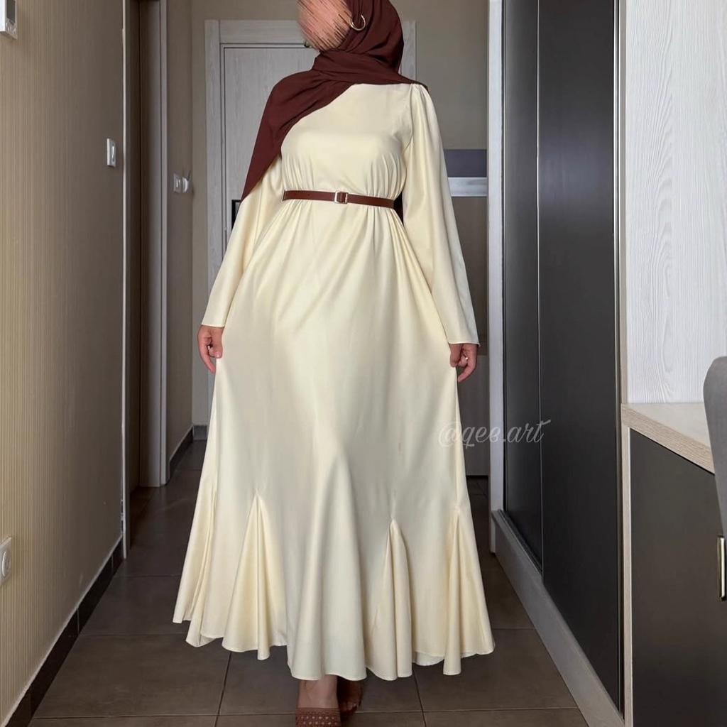 Middle East Arabic Women's Autumn New Fashion Satin Pendulum Robe Dress Abayas