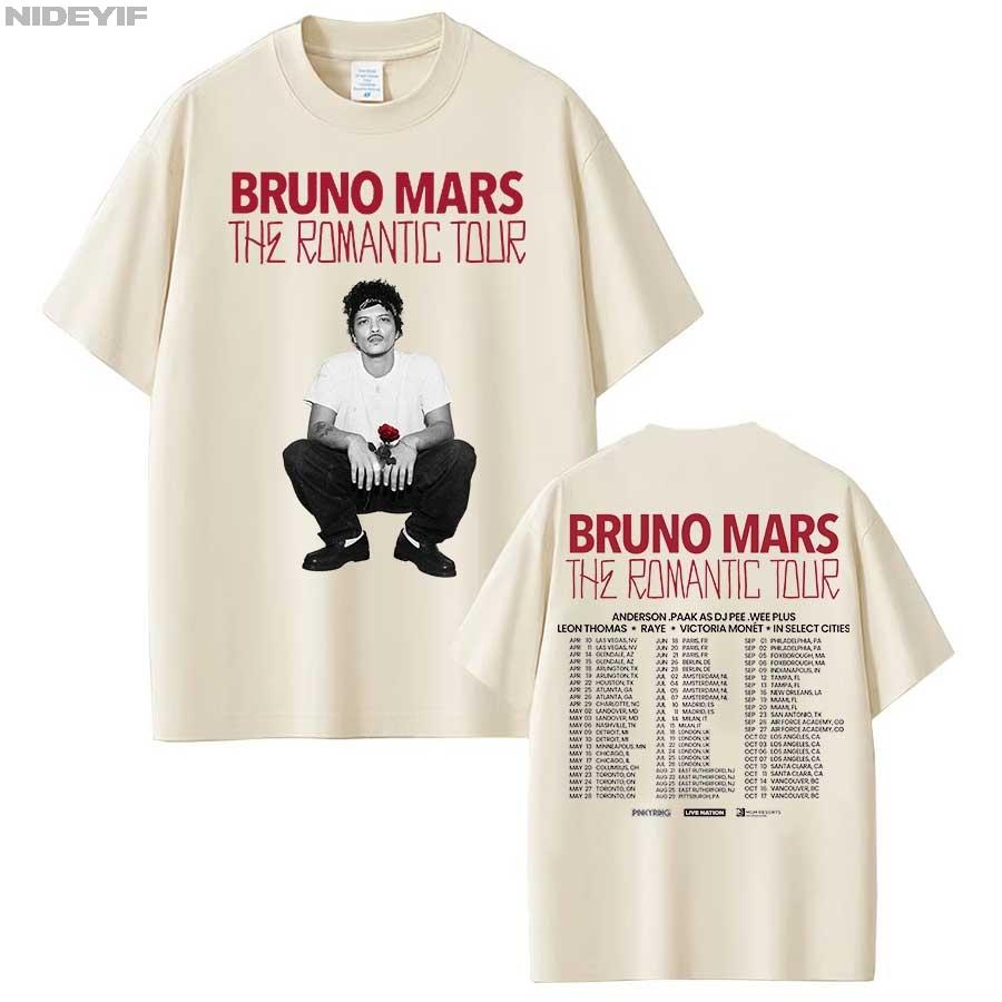 Bruno Mars The RoUnisextic Tour T-Shirt für Unisex Damen Hiphop Streetwear Oversized Tops 100% Baumwolle T-Shirt BM6