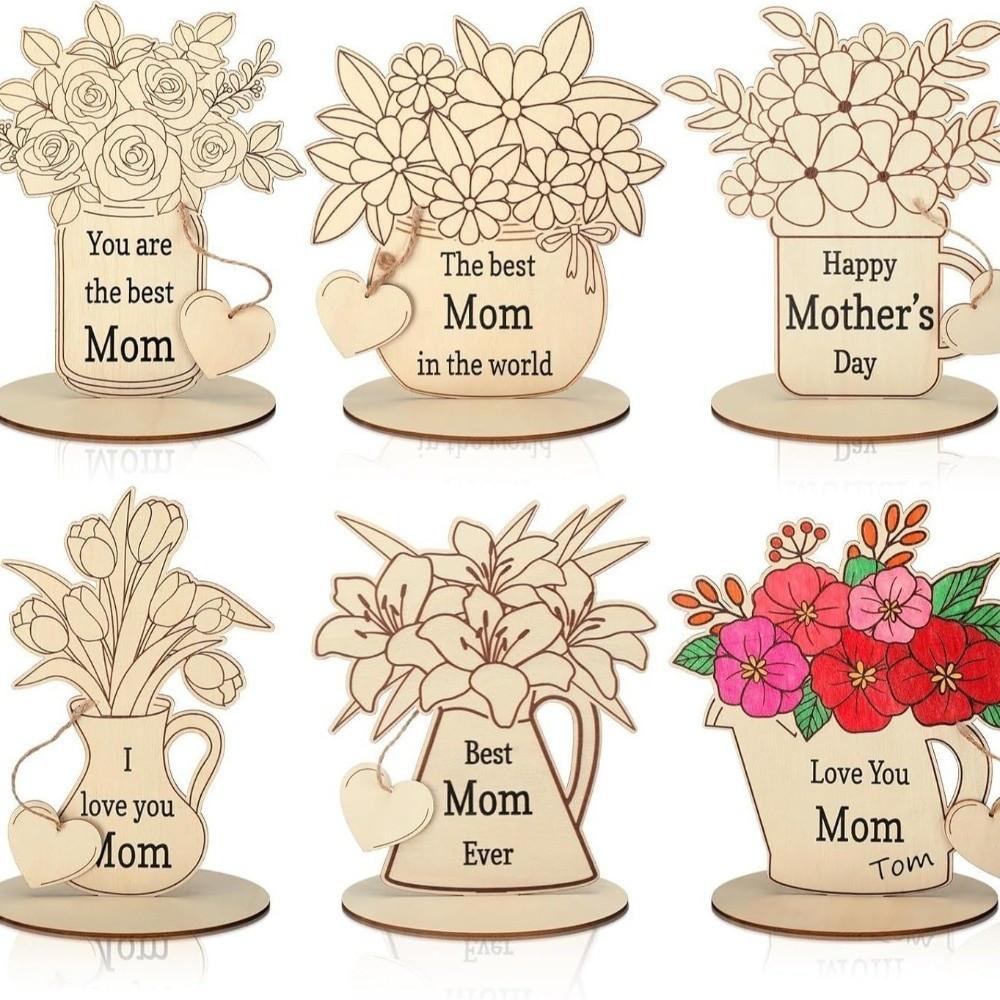 DIY Wooden Flower Ornament Funny Creative Flower Painting Crafts Decoration Wooden Rose Tulip Chips Gifts Supplies
