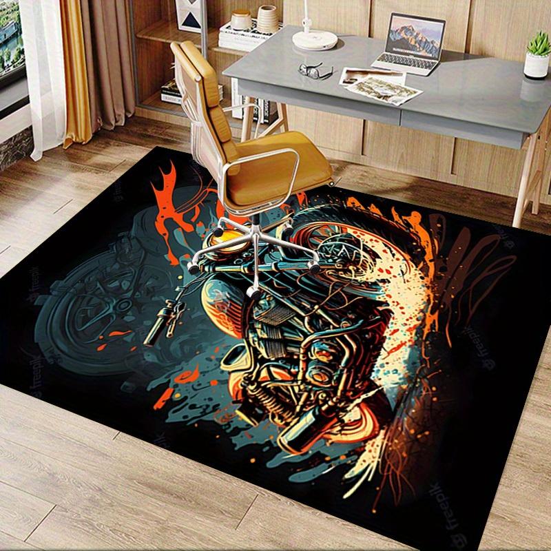 1pc Motorcycle,Flame,Artwork Office Carpet Soft Polyester Non Slip Machine Washable Indoor Carpet Li
