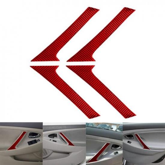 4Pcs Red Carbon Fiber Interior Door Pull Cover Trim For Camry 2007-2011