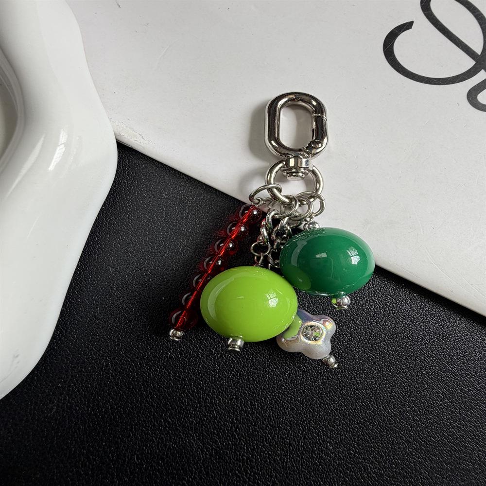 Niche Color Block Bead Pendant Keychain - Macaron Bag Charm