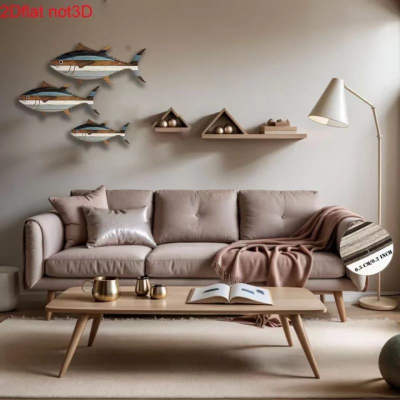 Decoração de Parede de Atum de Madeira com 3 Peças, Reutilizável, Adequada Para Decoração de Casa, Escritório e Sala de Estar.