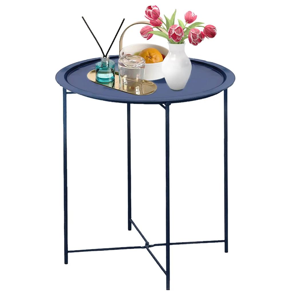 End Table Metal Side Table Round Small Folding Tray Sofa Sidetable for Living Room Outdoor Camping Furniture Portable