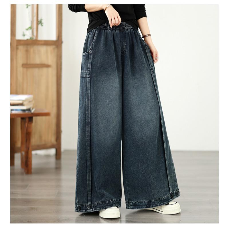 DIMANAF 2026 Herbst Winter Neu Übergröße Damen Jeans Blaue Lange Hosen Elastische Taille Locker Lässig Denim Baumwolle Dicke Hosen Vintage Dame