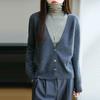 Women's V-neck Wool Knit Cardigan - Autumn/Winter Solid Color, Long Sleeve, Loose Fit Sweater.