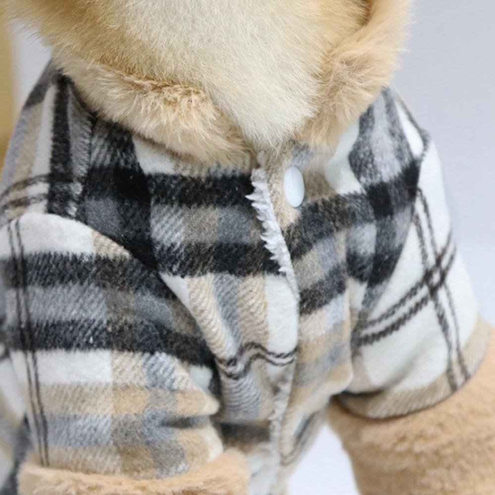 Winter Haustierjacke Kleidung Gitter Warme kleine Hunde Kleidung mit Pelzkragen Baumwolle Haustier Outfits Französische Bulldogge Mantel Weste Chihuahua