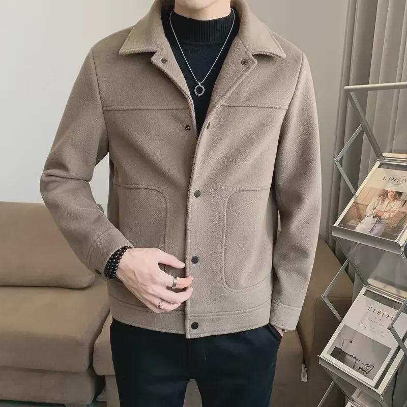 Men's Slim Fit Woolen Coat - Autumn/Winter Solid Color Lapel Jacket