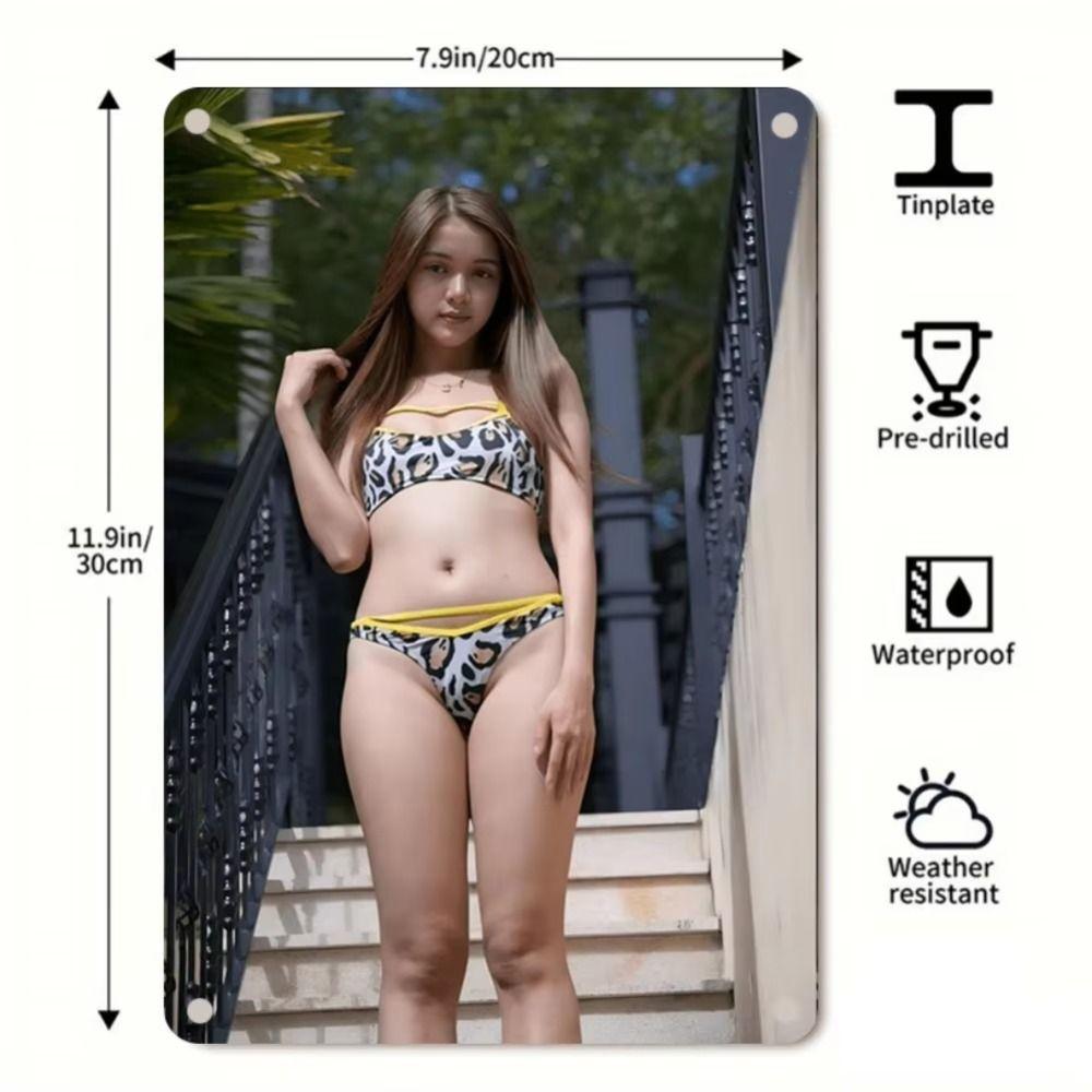 Fantasy Metal Wall Art Decor, Girl with Goldfish, 20x30cm Bedroom Sign