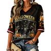 Women's Casual Halloween Printed V-Neck T-Shirt