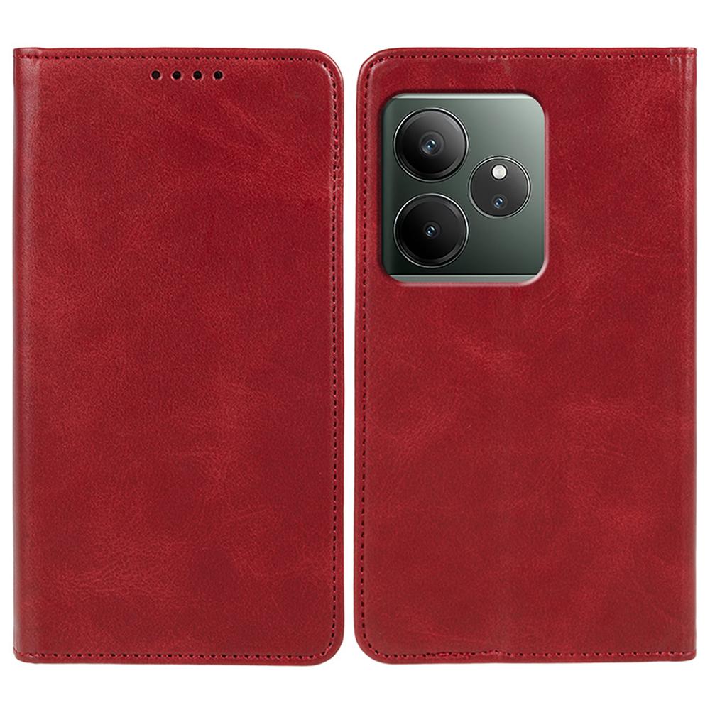 

Чехол для Realme GT 6 5G, Сильный магнитный, из ПУ кожи, Чехол для телефона с текстурой телячьей кожи Red