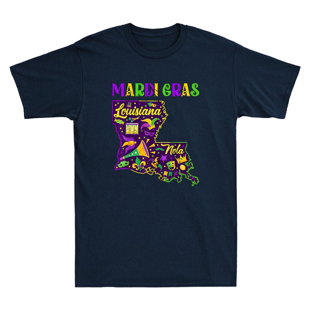 Mardi Gras New Orleans Louisiana Map Tuesday Funny Costume Vintage Unisexs Tshirt