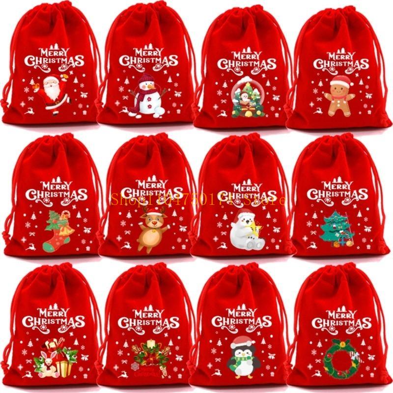 12pcs Christmas Plush Gift Bags For Holiday Decorations And Surprises Drawstring Designs Pouches For Secure Closure top sale