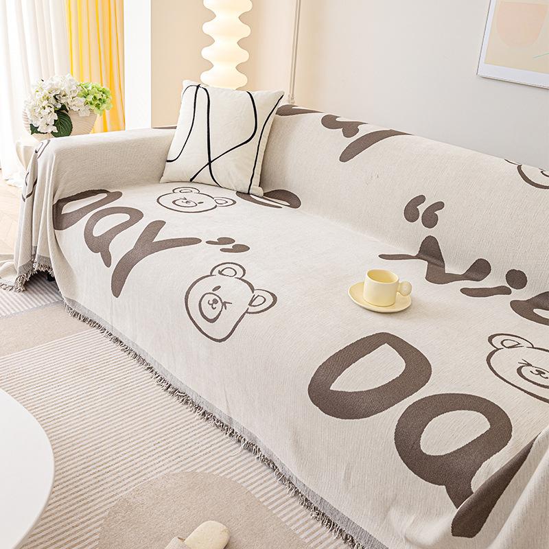 INS Simple Cartoon Sofa Towel Chenille Anti-Scratching Sofa Cover Cloth Four Seasons Universal Sofa Cover Cover Sofa Cover
