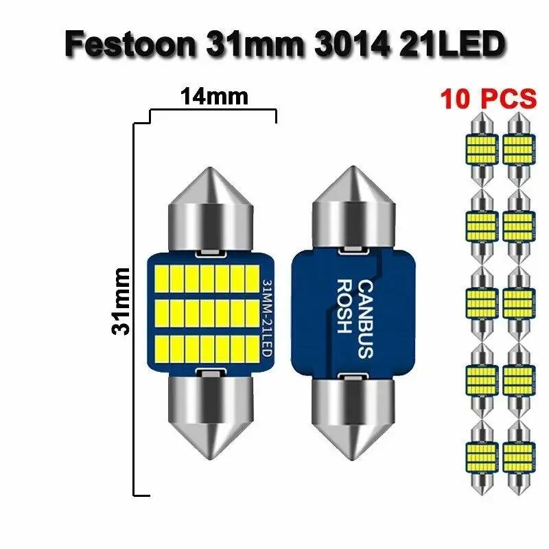 

10 шт. светодиодных ламп Canbus Festoon для салона фар C10w C5w для чтения автомобильных ламп 31 мм 36 мм 39 мм 41 мм без ошибок 12 В 6500 К купольная лампа для чтения