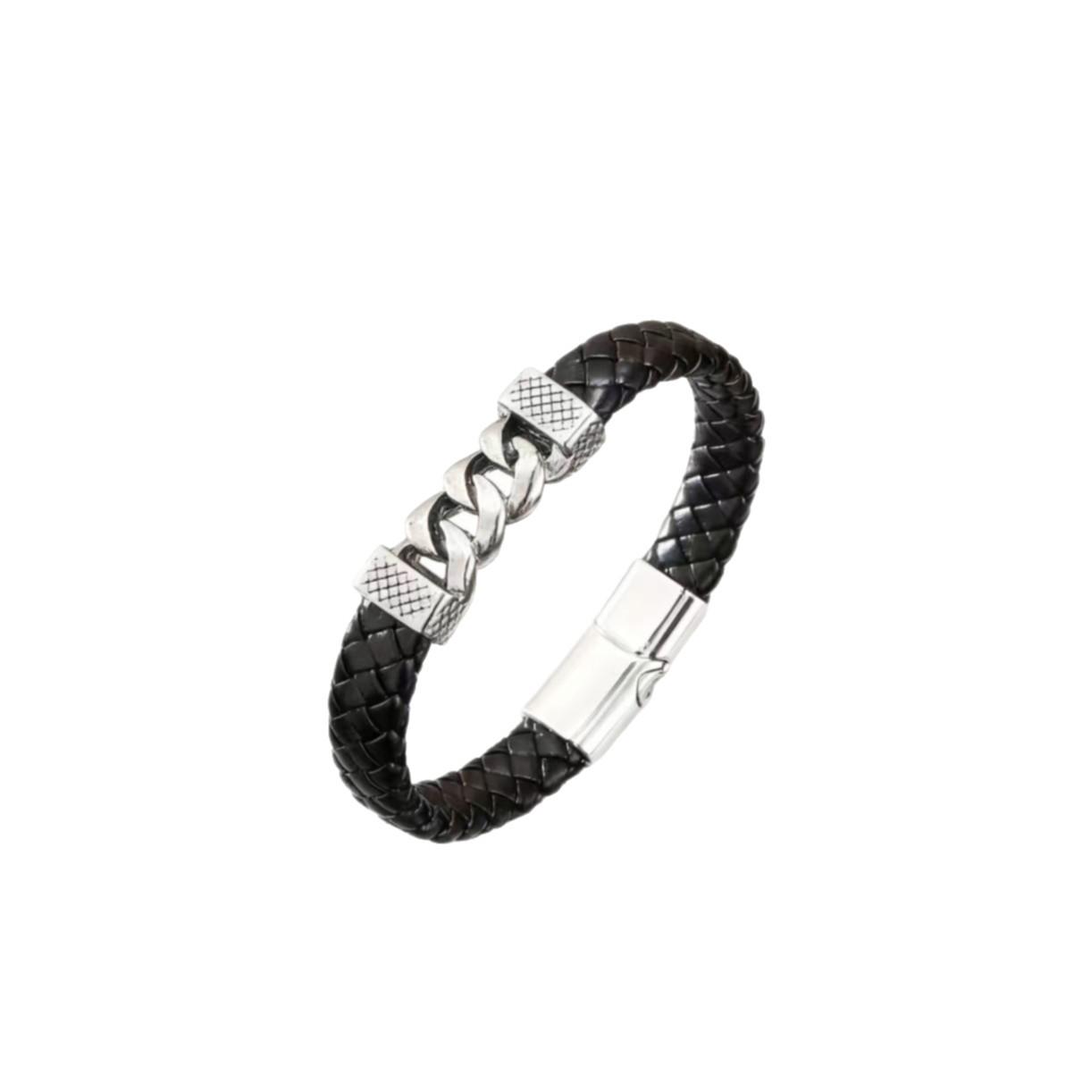 Men s Woven Leather Bracelet with 8-Shaped Buckle in Zinc Alloy, Hip Hop Style.