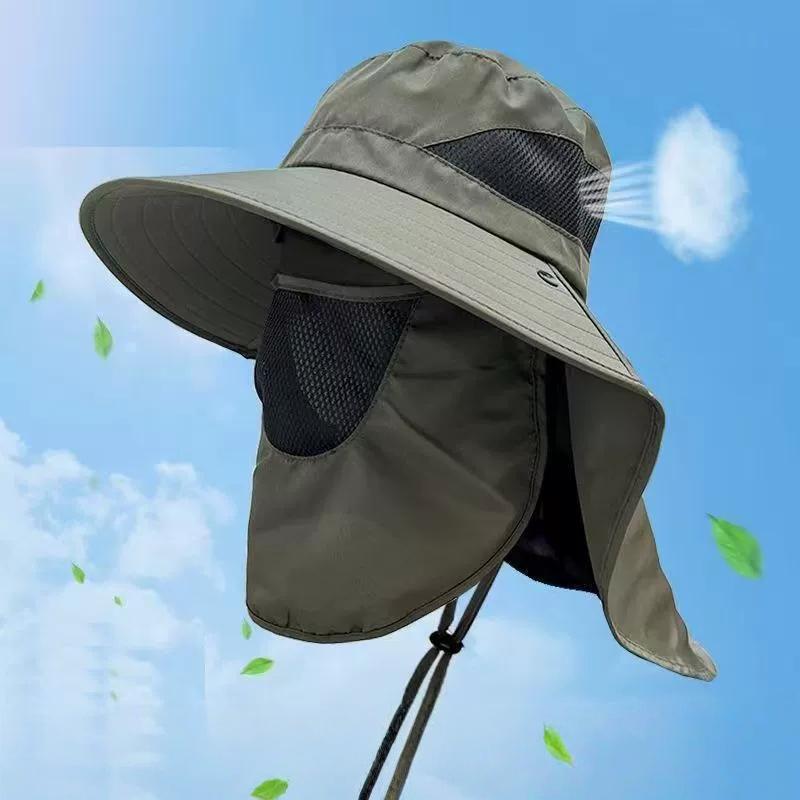 

Outdoor Uv Protection Sun Hat - Wide Brim Fishing Hat With Removable Face Cover & Neck Flap, Breathable Mesh Boonie Hat For Hiki