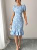 Overseas Summer New Arrival Small Daisy Relief Dress Slim Fit Mermaid Tail Short Sleeve