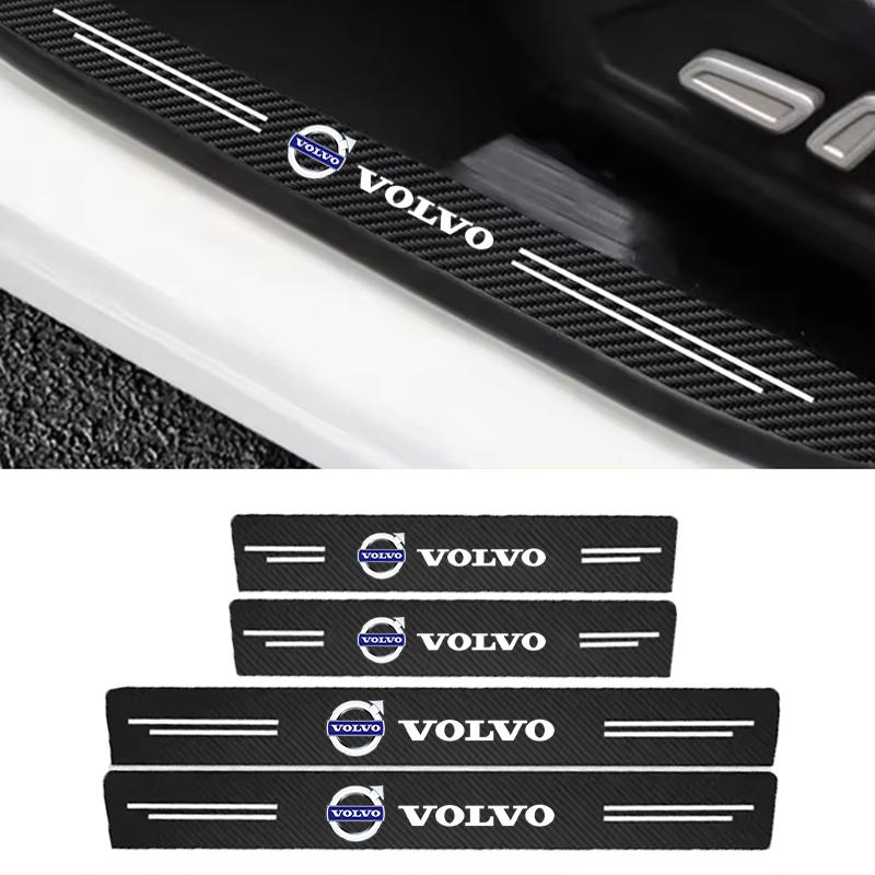 Car with Logo Door Carbon Fiber Sill Protector Stickers for Volvo XC60 S90 XC90 S60 XC40 V60 V90 S40 Volvo EX30 C40 Accessories