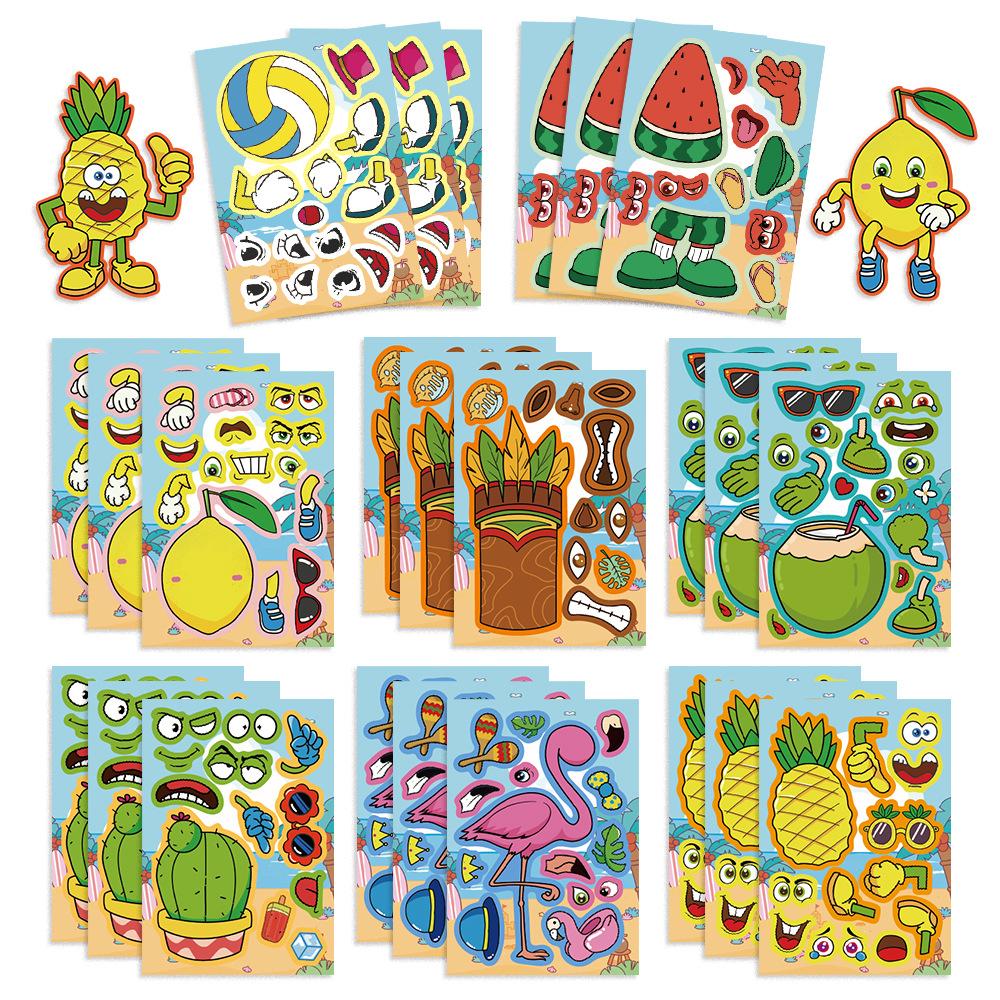

8 Cartoon Summer Make A Face Sticker Handicraft Waterproof Decorative Stickers DIY