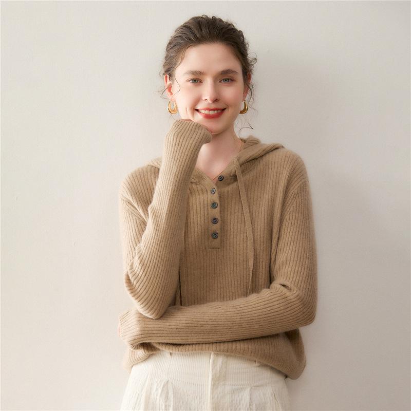 Women's Fashionable Hooded Cashmere Sweater - Versatile, Loose Fit, Short & Long Sleeves, Autumn/Winter Pullover Hoodie.