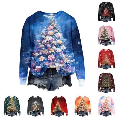 Women's Fashion Christmas Printed Long Sleeve Loose Round Neck Sweatshirt Top